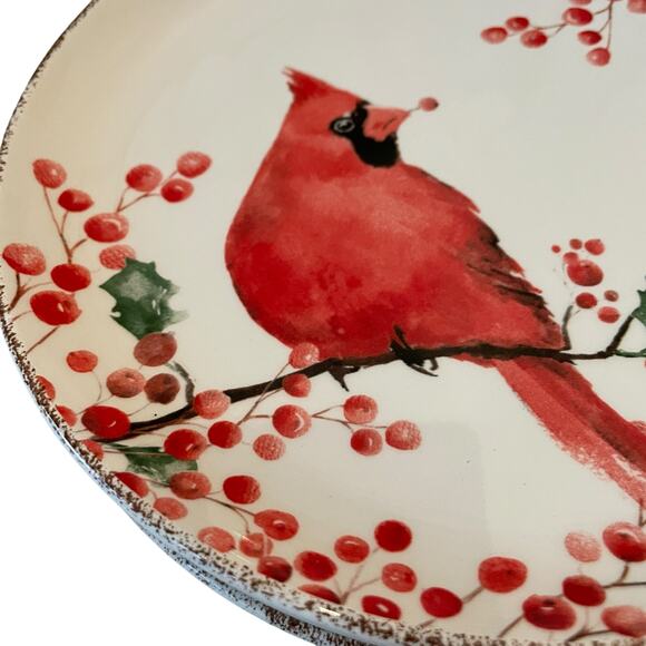 Potter’s Studio Red Cardinal Holly Berries CHRISTMAS Salad Plate Set of 2 NEW - Picture 3 of 13